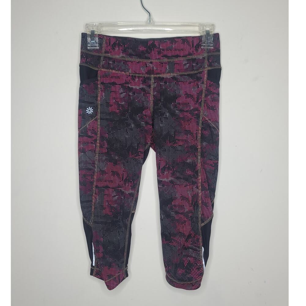 Athleta Be Free Kicker Capri leggings black pink white dot - XS  438837